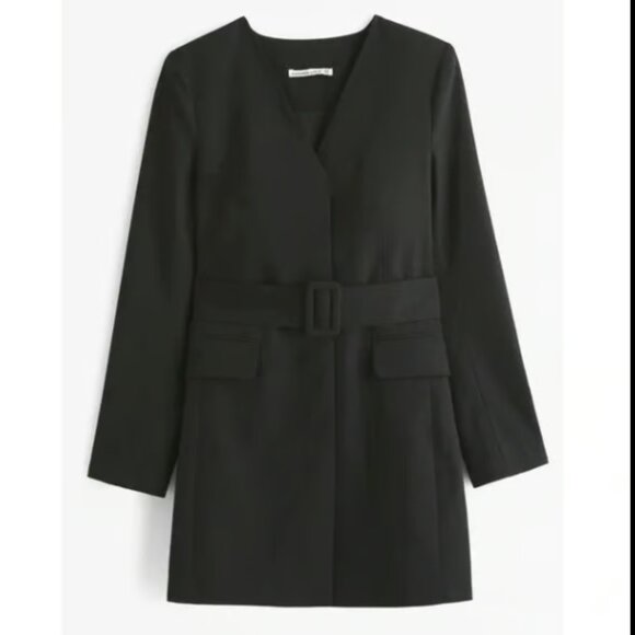 ABERCROMBIE & FITCH A&F MINI BELTED BLAZER BLACK DRESS NWOT $120 S - Picture 4 of 9